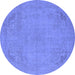 Round Machine Washable Oriental Blue Industrial Rug, wshurb2176blu