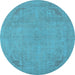 Round Machine Washable Oriental Light Blue Industrial Rug, wshurb2176lblu