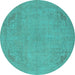 Round Machine Washable Oriental Turquoise Industrial Area Rugs, wshurb2176turq