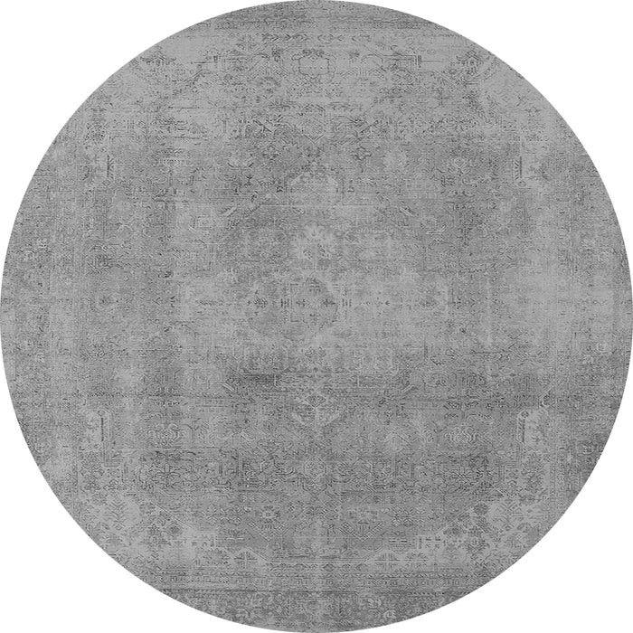 Round Machine Washable Oriental Gray Industrial Rug, wshurb2177gry