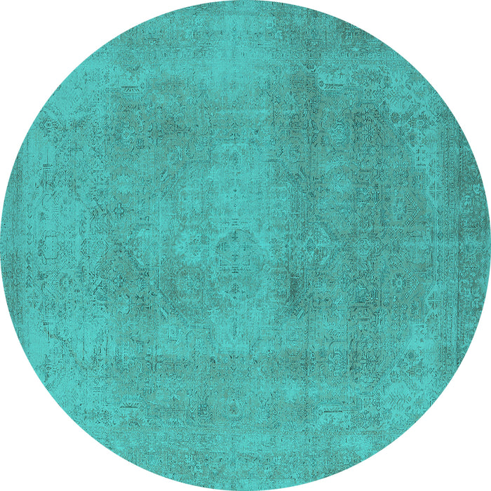 Round Machine Washable Oriental Turquoise Industrial Area Rugs, wshurb2177turq