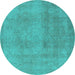 Round Machine Washable Oriental Turquoise Industrial Area Rugs, wshurb2177turq