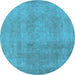 Round Oriental Light Blue Industrial Rug, urb2177lblu