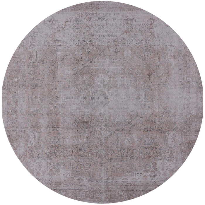 Round Mid-Century Modern Rose Purple Oriental Rug, urb2177