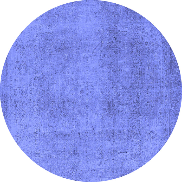 Round Machine Washable Oriental Blue Industrial Rug, wshurb2177blu