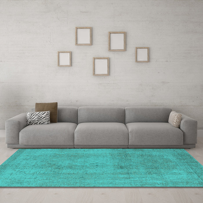Machine Washable Oriental Turquoise Industrial Area Rugs in a Living Room,, wshurb2177turq