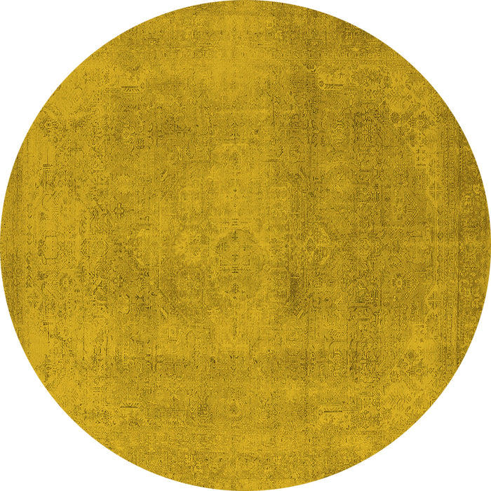 Round Machine Washable Oriental Yellow Industrial Rug, wshurb2177yw