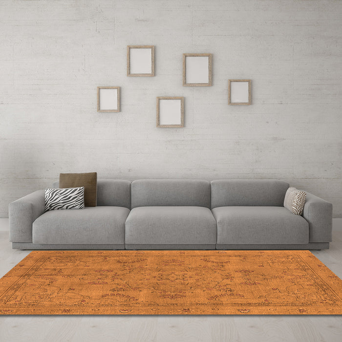 Machine Washable Oriental Orange Industrial Area Rugs in a Living Room, wshurb2178org