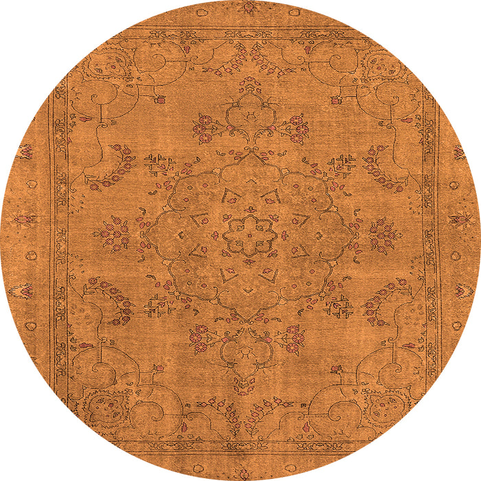 Round Machine Washable Oriental Orange Industrial Area Rugs, wshurb2178org
