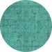 Round Oriental Turquoise Industrial Rug, urb2178turq