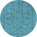 Round Machine Washable Oriental Light Blue Industrial Rug, wshurb2178lblu