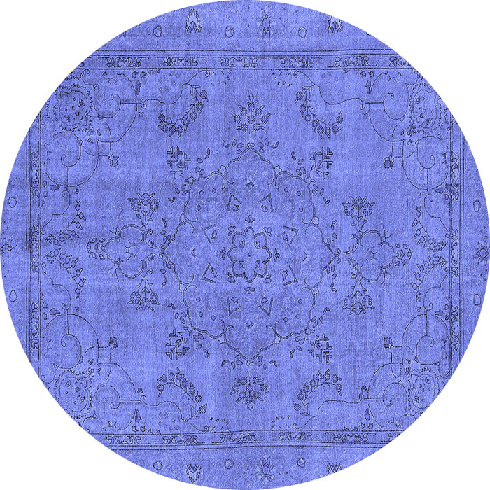 Round Machine Washable Oriental Blue Industrial Rug, wshurb2178blu