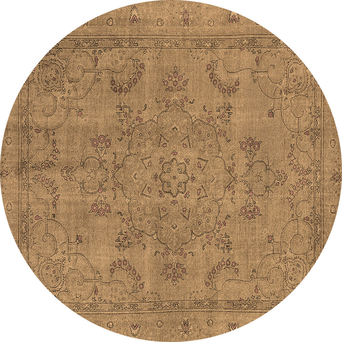 Round Oriental Brown Industrial Rug, urb2178brn