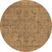 Round Oriental Brown Industrial Rug, urb2178brn