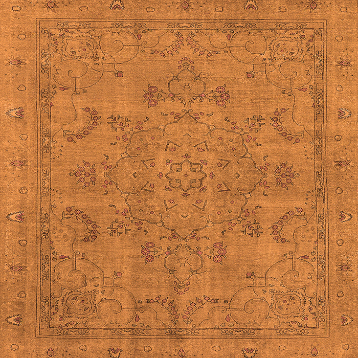 Square Machine Washable Oriental Orange Industrial Area Rugs, wshurb2178org