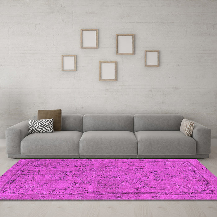 Machine Washable Oriental Pink Industrial Rug in a Living Room, wshurb2178pnk