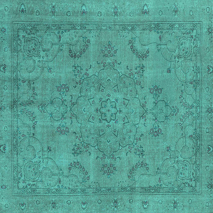 Square Machine Washable Oriental Turquoise Industrial Area Rugs, wshurb2178turq