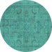 Round Machine Washable Oriental Turquoise Industrial Area Rugs, wshurb2178turq