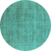 Round Oriental Turquoise Industrial Rug, urb2179turq