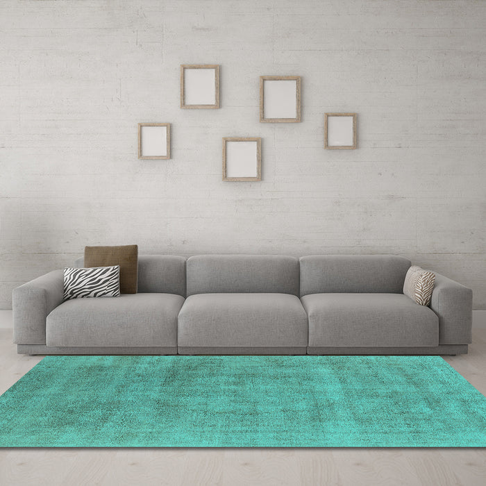 Machine Washable Oriental Turquoise Industrial Area Rugs in a Living Room,, wshurb2179turq