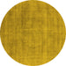 Round Machine Washable Oriental Yellow Industrial Rug, wshurb2179yw