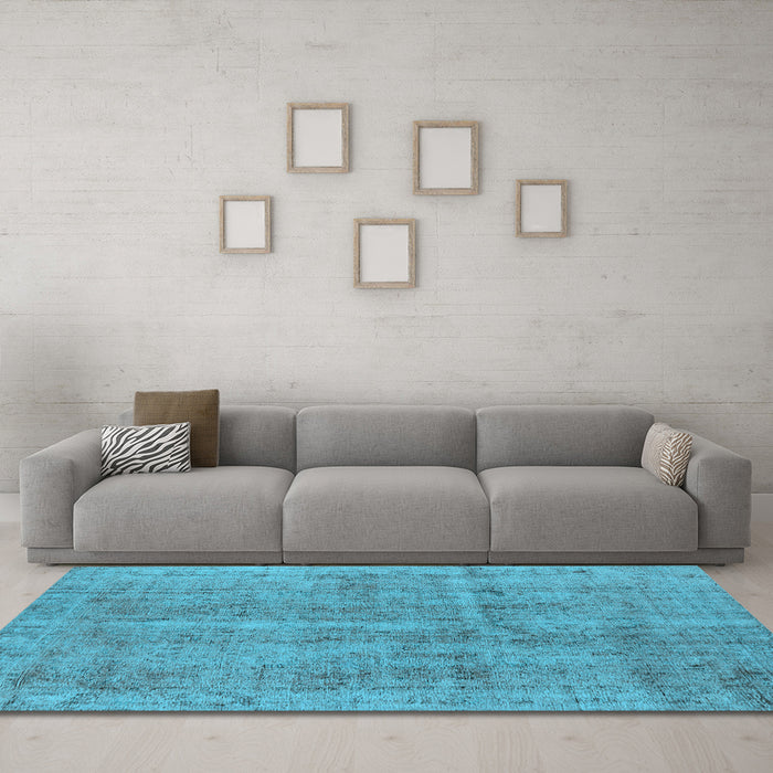 Machine Washable Oriental Light Blue Industrial Rug in a Living Room, wshurb2180lblu