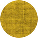 Round Machine Washable Oriental Yellow Industrial Rug, wshurb2180yw