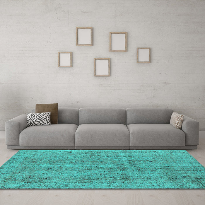 Machine Washable Oriental Turquoise Industrial Area Rugs in a Living Room,, wshurb2180turq