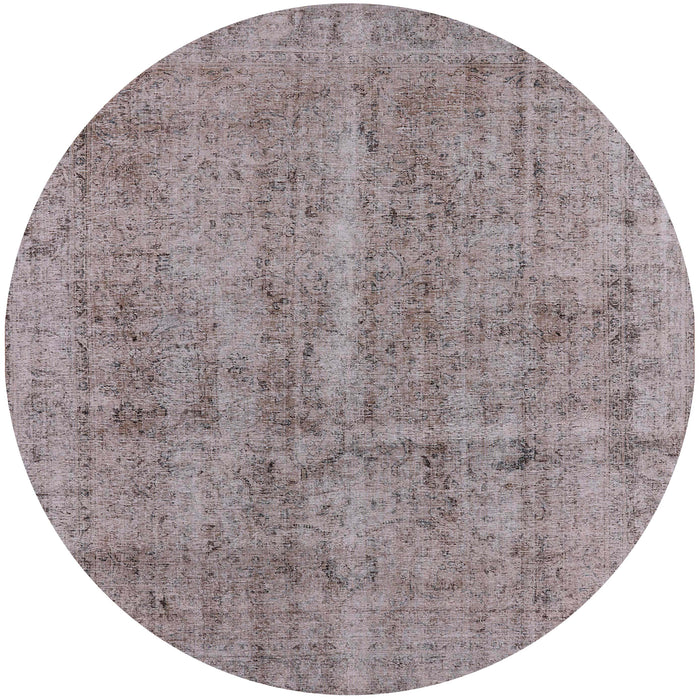 Round Mid-Century Modern Silver Pink Oriental Rug, urb2180
