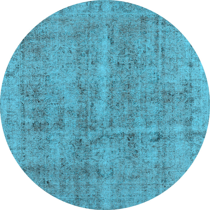 Round Machine Washable Oriental Light Blue Industrial Rug, wshurb2180lblu
