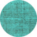 Round Machine Washable Oriental Turquoise Industrial Area Rugs, wshurb2180turq