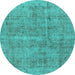 Round Oriental Turquoise Industrial Rug, urb2180turq