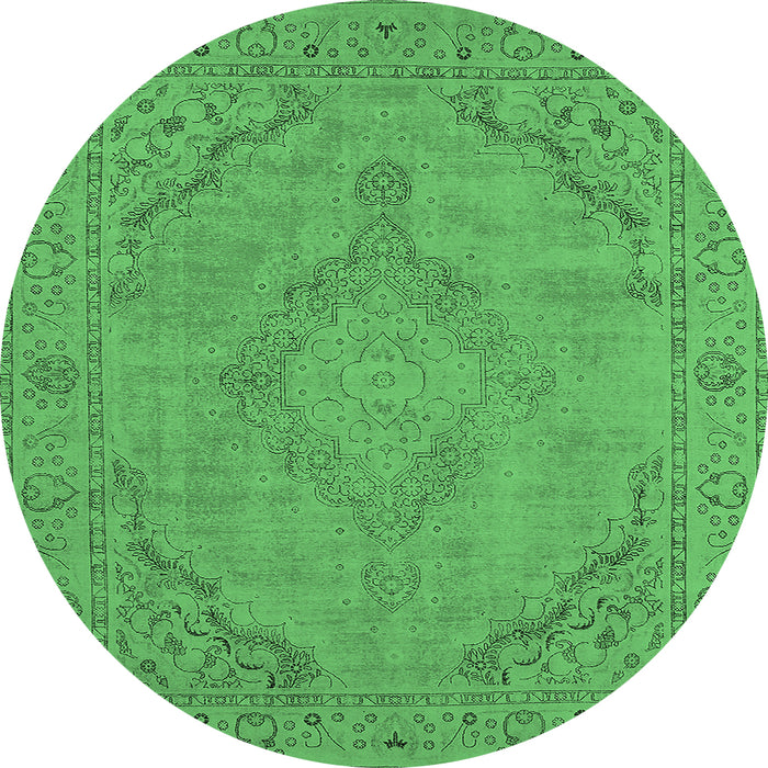 Round Machine Washable Oriental Emerald Green Industrial Area Rugs, wshurb2181emgrn
