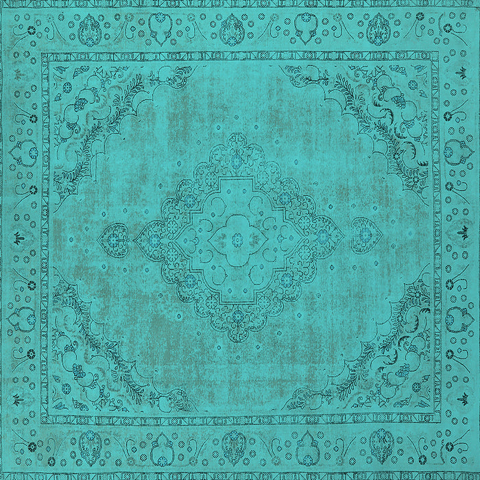 Square Machine Washable Oriental Turquoise Industrial Area Rugs, wshurb2181turq