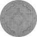 Round Machine Washable Oriental Gray Industrial Rug, wshurb2181gry