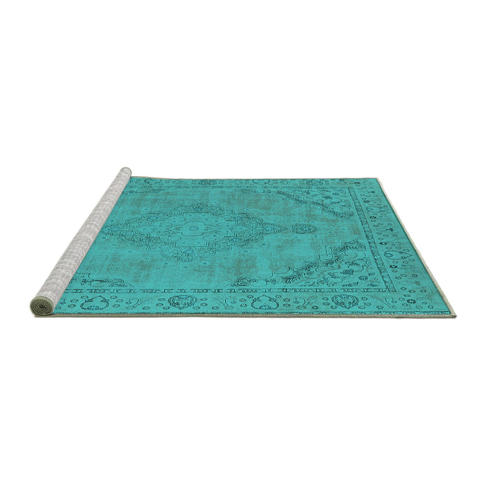 Sideview of Machine Washable Oriental Turquoise Industrial Area Rugs, wshurb2181turq