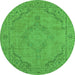 Round Machine Washable Oriental Green Industrial Area Rugs, wshurb2181grn