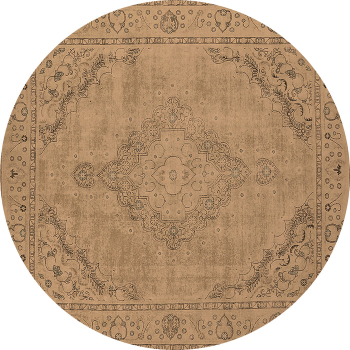 Round Oriental Brown Industrial Rug, urb2181brn
