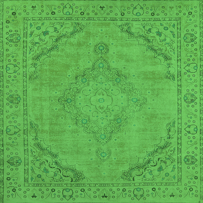 Square Machine Washable Oriental Green Industrial Area Rugs, wshurb2181grn