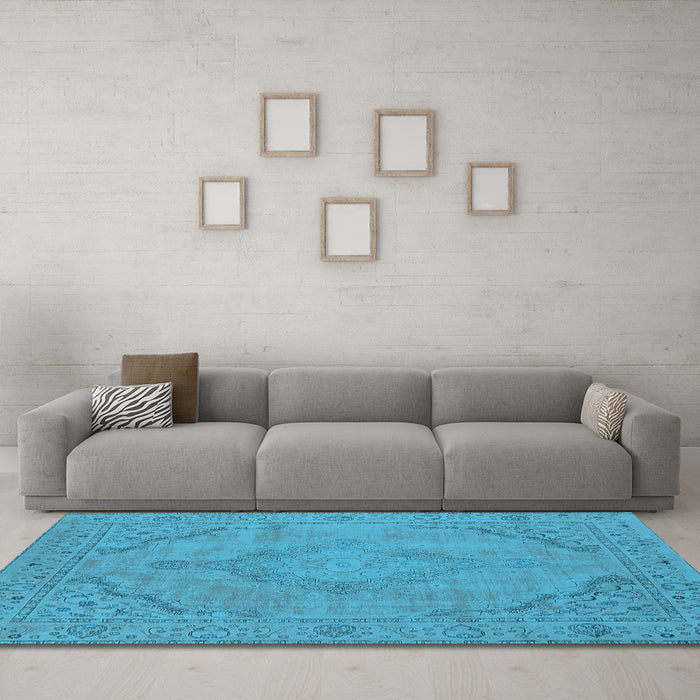 Machine Washable Oriental Light Blue Industrial Rug in a Living Room, wshurb2181lblu
