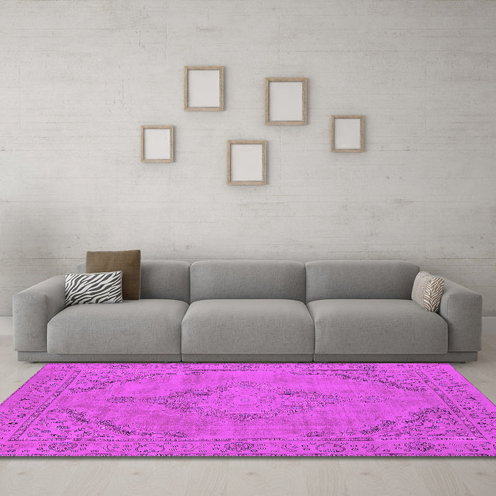 Machine Washable Oriental Pink Industrial Rug in a Living Room, wshurb2181pnk