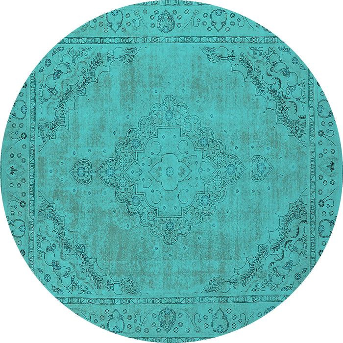 Round Machine Washable Oriental Turquoise Industrial Area Rugs, wshurb2181turq