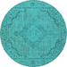 Round Machine Washable Oriental Turquoise Industrial Area Rugs, wshurb2181turq