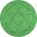 Round Oriental Emerald Green Industrial Rug, urb2181emgrn