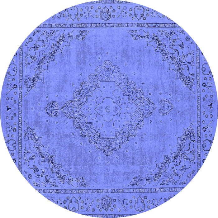 Round Machine Washable Oriental Blue Industrial Rug, wshurb2181blu