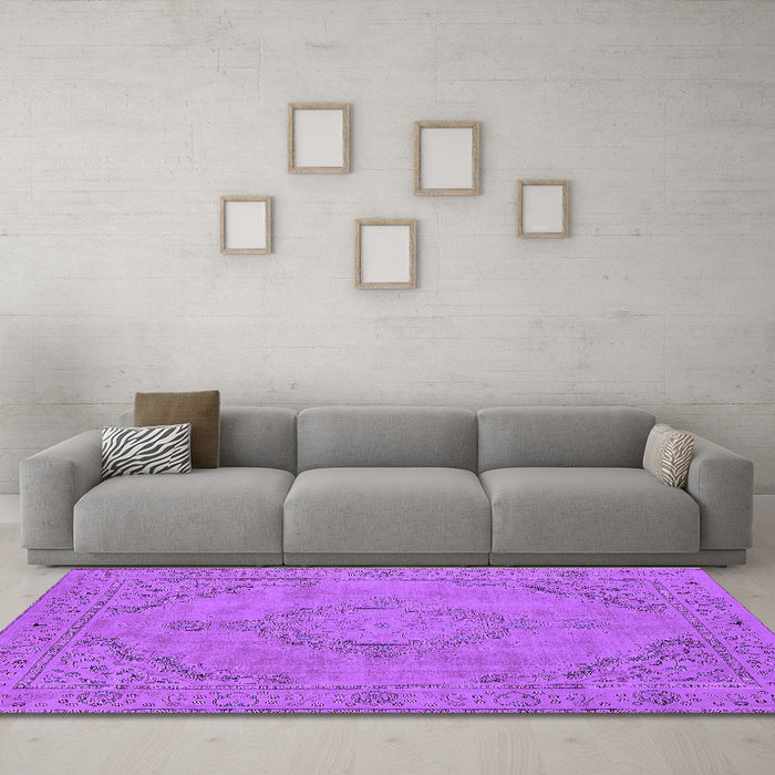 Machine Washable Oriental Purple Industrial Area Rugs in a Living Room, wshurb2181pur