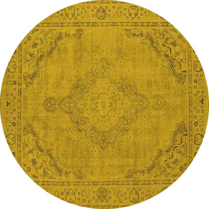 Round Machine Washable Oriental Yellow Industrial Rug, wshurb2181yw