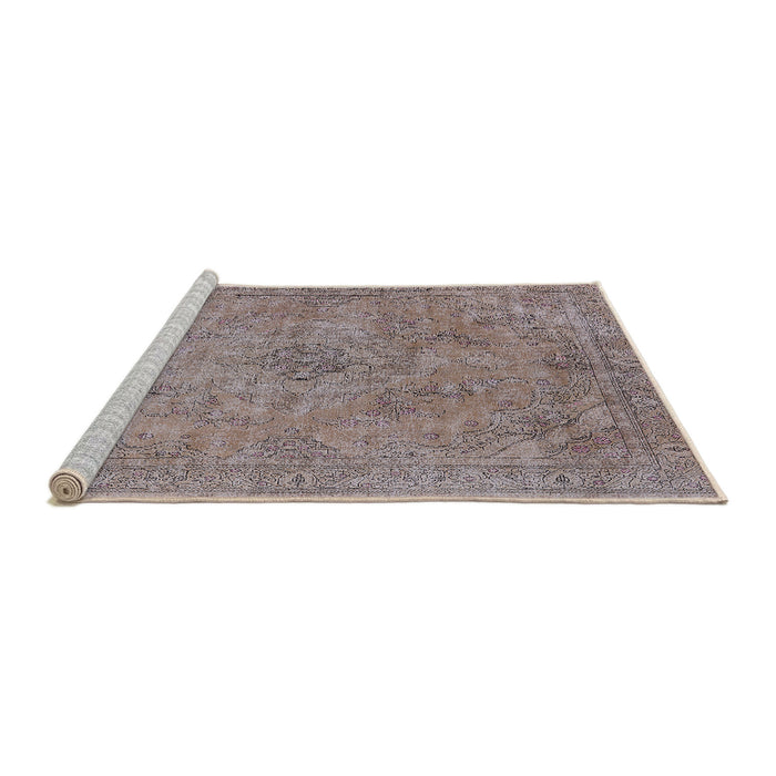 Sideview of Machine Washable Industrial Modern Khaki Rose Pink Rug, wshurb2182