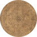 Round Machine Washable Oriental Brown Industrial Rug, wshurb2182brn