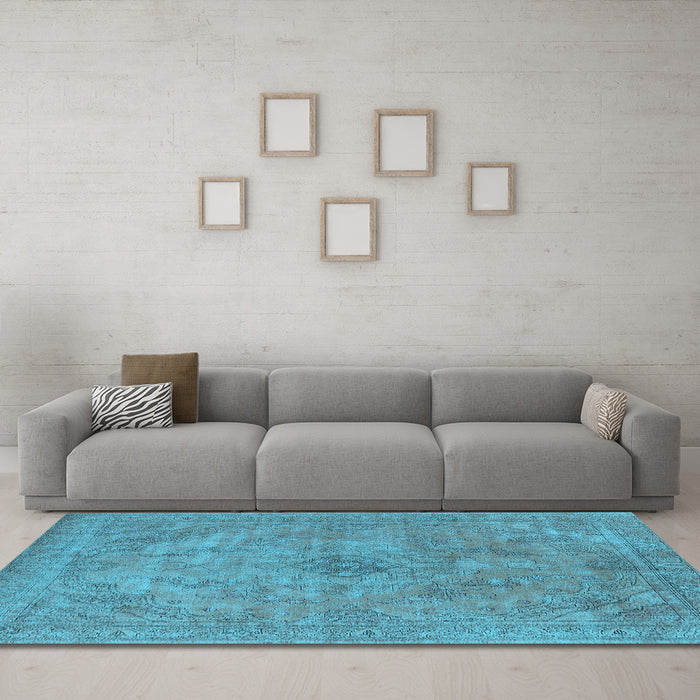 Machine Washable Oriental Light Blue Industrial Rug in a Living Room, wshurb2182lblu